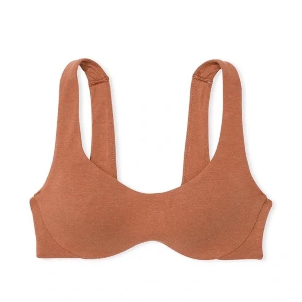 PINK Victoria's Secret Base Cotton Unlined Scoop Bra In Caramel Medium - Picture 3 of 5